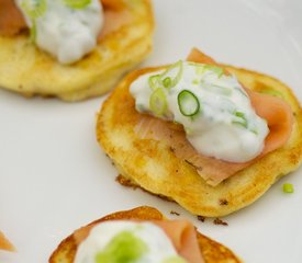 Fresh Corn Blinis with Smoked Salmon and Chive Cream