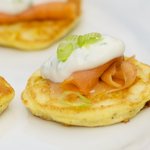 Fresh Corn Blinis with Smoked Salmon and Chive Cream