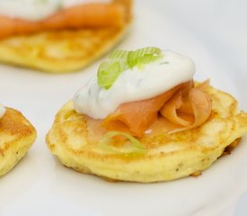 Fresh Corn Blinis with Smoked Salmon and Chive Cream