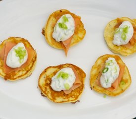 Fresh Corn Blinis with Smoked Salmon and Chive Cream