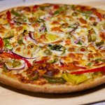 Roasted Bell Pepper, Artichoke Hearts, and Olive Pizza