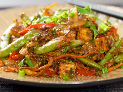 Sugar Snap Pea, Mushroom and Tofu Stir-Fry