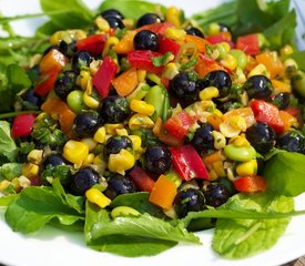 Blueberry, Roasted Corn, Soy Bean and Arugula Salad