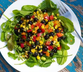 Blueberry, Roasted Corn, Soy Bean and Arugula Salad