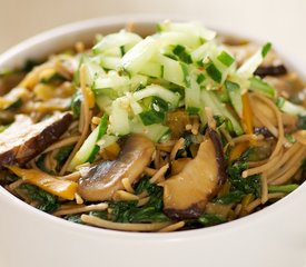 Soba Noodles, Mushroom and Tatsoi with Sweet-Sour Cucumber