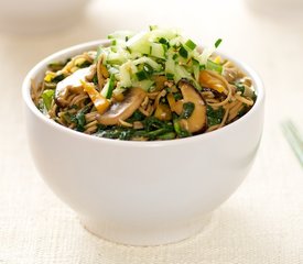 Soba Noodles, Mushroom and Tatsoi with Sweet-Sour Cucumber