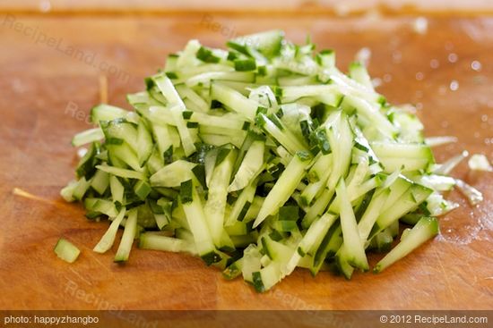 First make the sweet-sour cucumber.