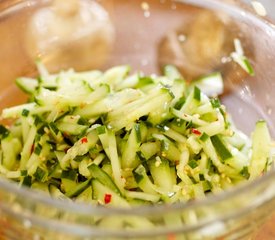 Soba Noodles, Mushroom and Tatsoi with Sweet-Sour Cucumber