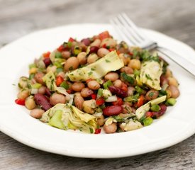 Three Bean Salad with Sweet Bell Peppers and Artichoke Hearts