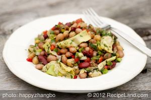Three Bean Salad with Sweet Bell Peppers and Artichoke Hearts