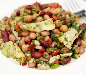 Three Bean Salad with Sweet Bell Peppers and Artichoke Hearts