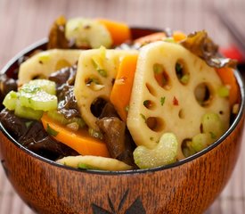 Lotus Root and Wood Ear Salad with Soy-Ginger Dressing