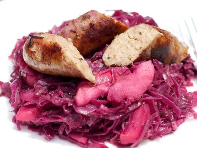 Octoberfest Braised Red Cabbage with Bratwurst