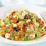 Quinoa and Edamame Salad with Sun-Dried Tomato and Olives