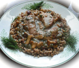 Pork Shoulder in Chanterelle Sauce over Buckwheat