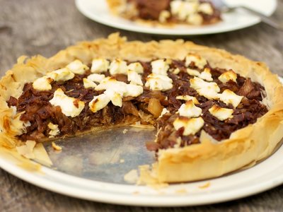 Caramelized Onion and Fennel Phyllo Tart with Goat Cheese
