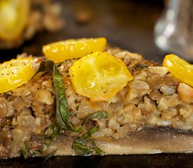 Cashews, Lentils and Brown Rice Stuffed Portobello Mushrooms