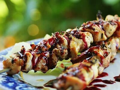 Rosemary Chicken Skewers with Berry Sauce