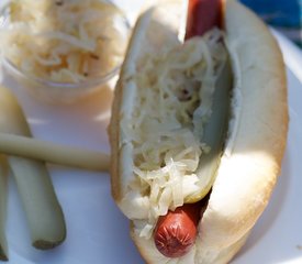 Hot Dogs with Homemade Sauerkraut and Pickles