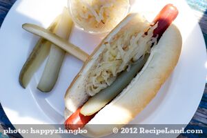 Hot Dogs with Homemade Sauerkraut and Pickles