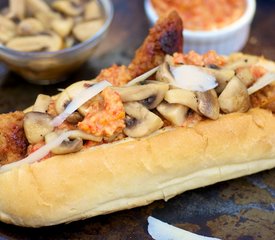 Chorizo Sausages with Pickled Mushrooms and Romesco Sauce