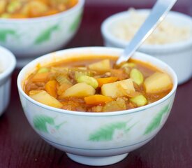 Curry Potato, Edamame and Lentil Soup