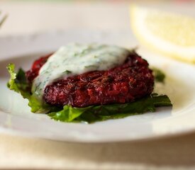 Beet Pancakes with Yogurt Dill Sauce