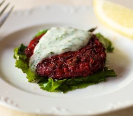 Beet Pancakes with Yogurt Dill Sauce