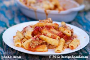 Double-Cheese Rigatoni with Sausage and Hot Cherry Peppers For Two