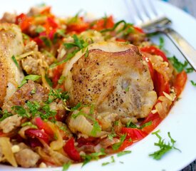 Chicken Scarpariello (Shoemaker-style) Chicken with Sausage and Hot Cherry Peppers