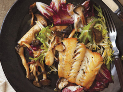 Haddock with Warm Frisee and Mushroom Salad