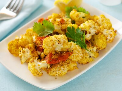 Roasted Spiced Cauliflower with Tomatoes