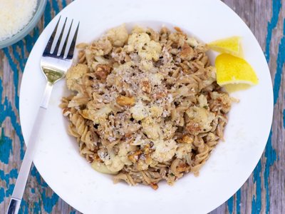 Roasted Cauliflower, Garlic and Toasted Walnuts with Pasta