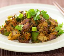 Eggplant, Crispy Potato, and Bell Pepper Stir-Fry