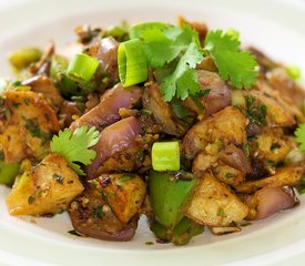 Eggplant, Crispy Potato, and Bell Pepper Stir-Fry