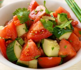 Cucumber Tomato Salad with Soy-Sesame Dressing 