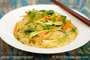 Spicy Peanut Butter Noodle Salad with Cucumber and Bok Choy recipe