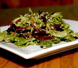 Spicy Green Salad with Soy and Roasted Garlic Dressing