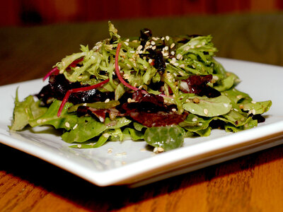 Spicy Green Salad with Soy and Roasted Garlic Dressing