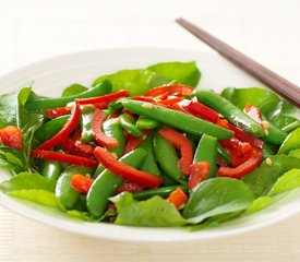 Sugar Snap Pea, Red Pepper and Arugula Salad with Soy-Sesame Dressing