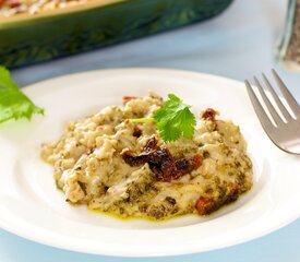 Vegetarian Barley Casserole with Sun Dried Tomato and Basil Pesto