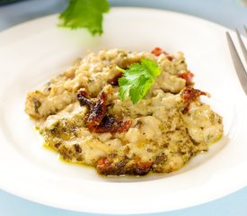 Vegetarian Barley Casserole with Sun Dried Tomato and Basil Pesto