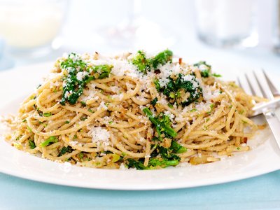 Pasta with Rapini, Toasted Garlic, Bread Crumbs and Parmesan