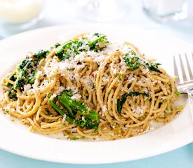 Pasta with Rapini, Toasted Garlic, Bread Crumbs and Parmesan