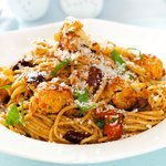 Mediterranean Roasted Cauliflower, Tomato Sauce and Olives with Pasta