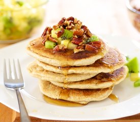 Whole Wheat Pancakes with Maple Candied Pecans and Tropical Fruit