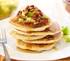 Whole Wheat Pancakes with Maple Candied Pecans and Tropical Fruit