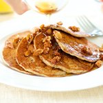 Banana Soy Milk Pancakes with Maple-Almonds