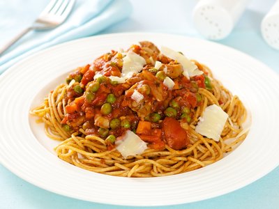 Pasta with Mushroom-Pea Marinara Sauce