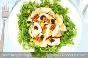 Arugula, Apple and Cheddar Salad with Maple Candied Pecans